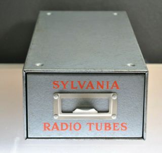 Vintage " Sylvania " Radio Tubes Metal Cataloging Index Card Holder