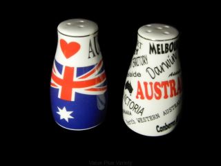 Australian Souvenir Pair Salt Pepper Shakers Australia Flag Cities And States