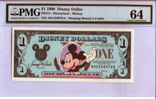 1990 Aa $1 Disney Dollars Pmg Graded 64 Dis15 Mickey Mouse Rare