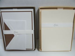2 Vintage Crane & Co Stationery Brown Trim & Ivory Paper & Envelope Set
