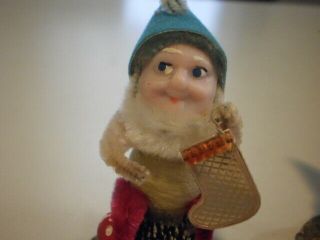 2 Vtg Chenille Pine Cone Christmas Pixie Elf Dwarf Gnome Felt Spun Cotton Putz 4