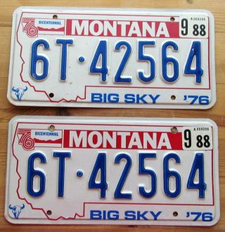 Montana 1988 Gallatin County Truck License Plate Pair - Quality 6t - 42564