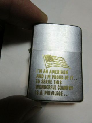 1974 Zippo Lighter American Flag Military To Serve This Country Is A Privilege