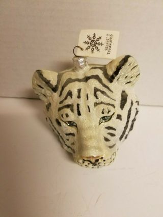 Slavic Treasures White Bengal Tiger Glass Ornament