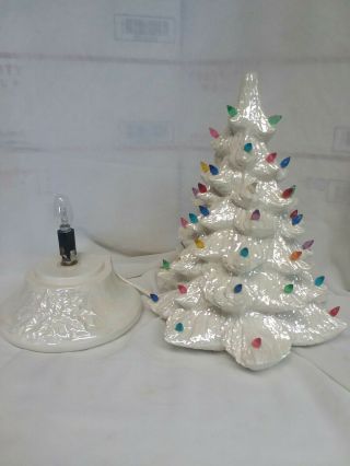 Vintage White Ceramic Lighted Christmas Tree 14 " H X 8 " W With Base