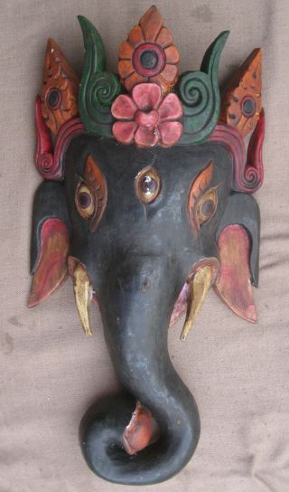 Antique Master Quality Handmade Nepali Wooden Ganesh Mask Wall Hanging,  Nepal