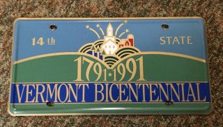Vermont Bicentennial License Plate (1791 - 1991) 14th State