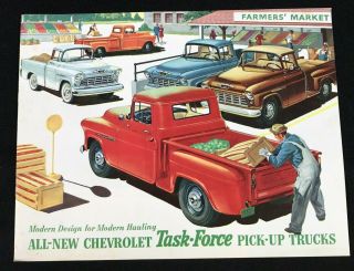 Vtg 1955 Chevrolet Chevy Task Force Pickup Trucks Dealer Sales Brochure