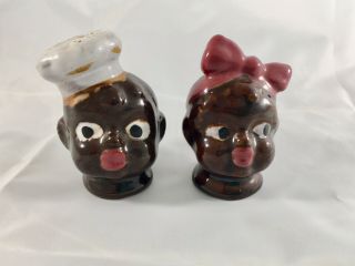 Salt Pepper Shakers Black Americana Mammy Pappy Chef Faces