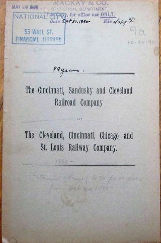 Railroad 1890 Lease: Cincinnati,  Sandusky & Cleveland Rr To Cccstl