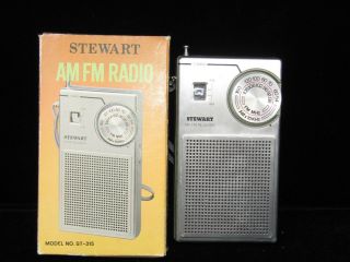 Vintage Silver Stewart St - 315 Portable Am Fm Transistor Radio W Box