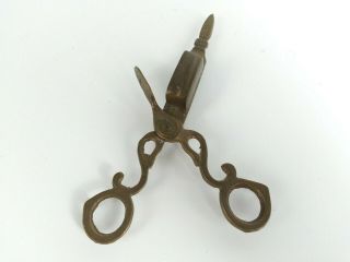 Vintage Antique Brass Candle Wick Trimmer Snuffer Footed Scissors