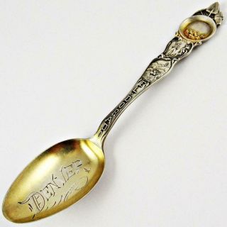 Antique Denver,  Colorado El Dorado Prospector Sterling Silver Souvenir Spoon