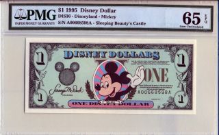 1995 A $1 Disney Dollars Pmg Graded 65 Epq Dis36 Mickey Mouse Rare