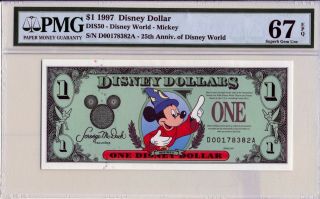 1997 D $1 Disney Dollars Pmg Graded 67 Epq Dis50 Mickey Mouse Rare
