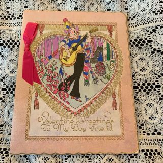 Vintage Greeting Card Valentine Victorian Woman Heart Boy Friend