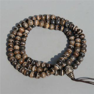 Natural High Oily Gray Skin Old Agate Prayer Beads 108 Tibetan Dzi Bead 8mm
