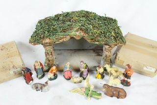 Vintage 15 Piece Italian Italy Nativity Scene Manger W/ Boxes Old Rare