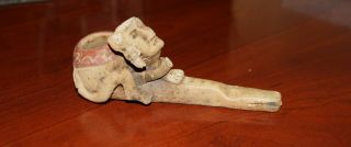 Mexican Clay Smoking Pipe,  Pre - Columbian Ethnic Aztec Style Mexican Folk Art