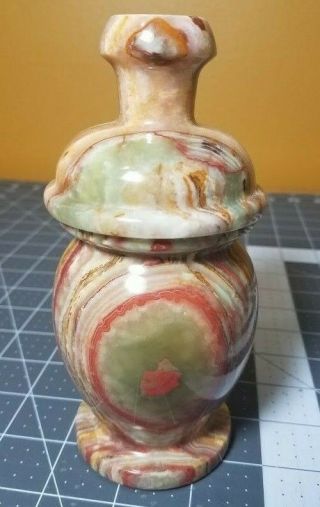Rare Natural Stone Banded Red / Green Onyx Marble Jar w/ lid 6 inches 2