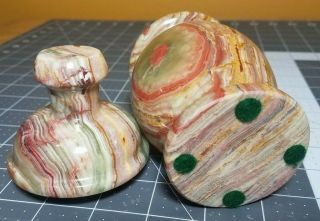 Rare Natural Stone Banded Red / Green Onyx Marble Jar w/ lid 6 inches 5