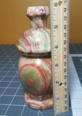 Rare Natural Stone Banded Red / Green Onyx Marble Jar w/ lid 6 inches 6