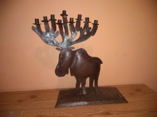 Moose Menorah Candle Holder 17 Inches Tall Tin / Steel