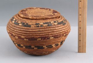 Western Antique Montana,  Salish,  Native American Indian Covered Basket,  Nr