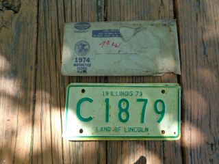 Vintage 1973 Illinois Motorcycle License Plate C1879 Land Of Lincoln