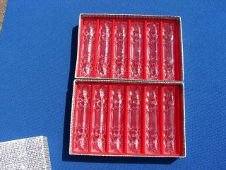 Vtg Cut Crystal Knife / Spoon Rests Germany Set Of 12 W/ Boxes
