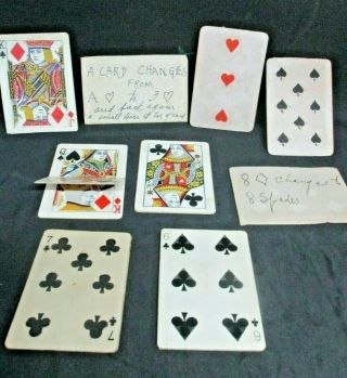 7 Antique Gimmicked Magic Playing Cards - Late 1800 