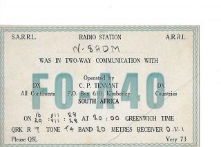 1928 Fo - A4o Kimberly South Africa Qsl Radio Card.
