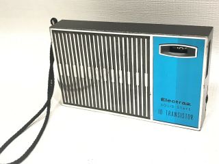 Vintage Electra Transistor Radio Horizontal Blue Retro Atomic Space Age Style