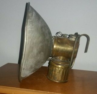 Antique Justrite Coal Mining Miners Brass Carbide Lamp Lantern W/ Shield