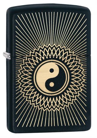 Zippo Windproof Black Matte Lighter With Yin & Yang Design,  29423