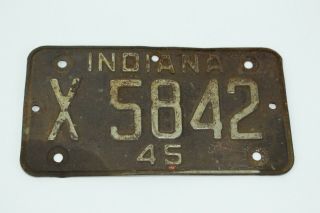 1945 Indiana Motorcycle License Plate X 5842 Man Cave Bar Decor Restoration