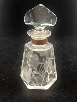 Rare Vintage Lexon Crystal Perfume Bottle 4” Brass Band