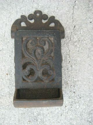 Antique Victorian / Cast Iron / Wall Mount / Match Holder - Dispenser
