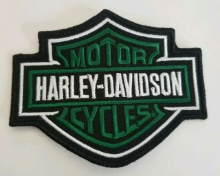 Harley Davidson Motorcycles Small Patch Bar Shield Green And Black 3.  5 " X2.  75 "