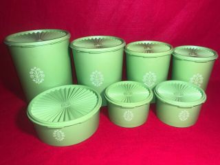 14 Piece Vintage Tupperware Nesting Apple Green Canister Servalier Set W/ Lids