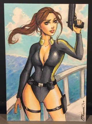 Lara Croft Tomb Raider Personal Sketch Card By Collette Turner
