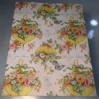 Vintage Bridal Shower Gift Wrap " For Your Shower " Wrapping Paper Floral Umbrella