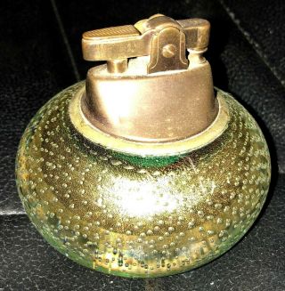 Vintage Iridescent Green Blown Glass Controlled Bubbles Cigaret Lighter