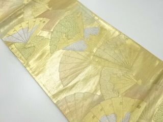 87966 Japanese Kimono / Vintage Fukuro Obi / Woven Folding Fan Pattern