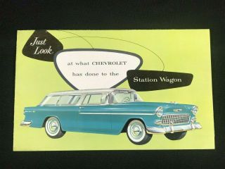 Vtg 1955 Chevrolet Station Wagon Car Dealer Sales Brochure Bel Air Nomad Two Ten