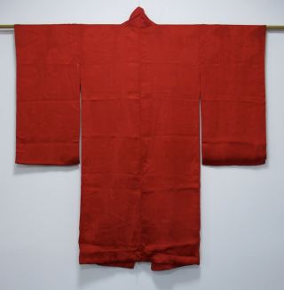 Japanese Kimono Silk Antique Juban / Red / Flower / Silk Kinsha Fabric /78