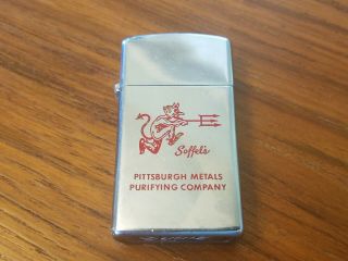 Vtg Advertising Zippo Lighter Running Devil Pittsburgh Metals Purifying Company