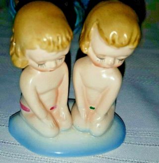 Antique Ucagco Ucago Rare Pixie Mermaid Angel Pair Figurine Shakers