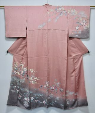 Japanese Kimono Silk Houmongi / Gorgeous Kaga - Yuzen / Silk Fabric /72