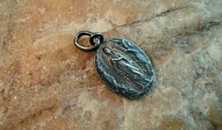 Antique French Catholic Marked Silver Medal Our Lady Of Lourdes Saint Bernadette